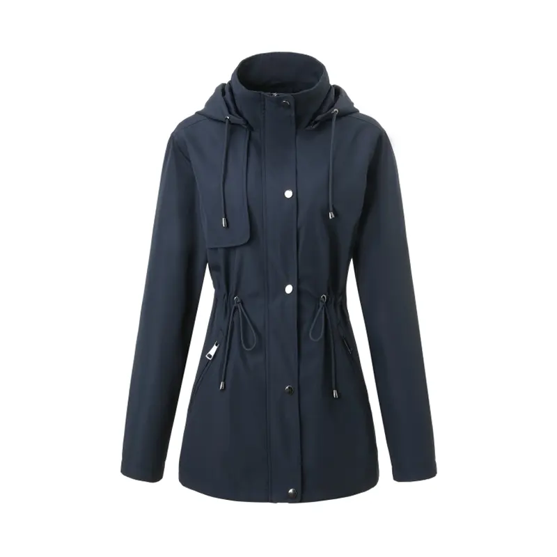 Hooded Windbreaker Jacket with Drawstring Waist