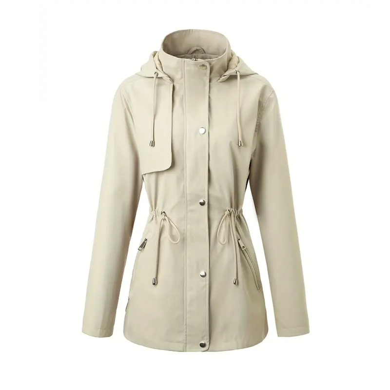 Hooded Windbreaker Jacket with Drawstring Waist