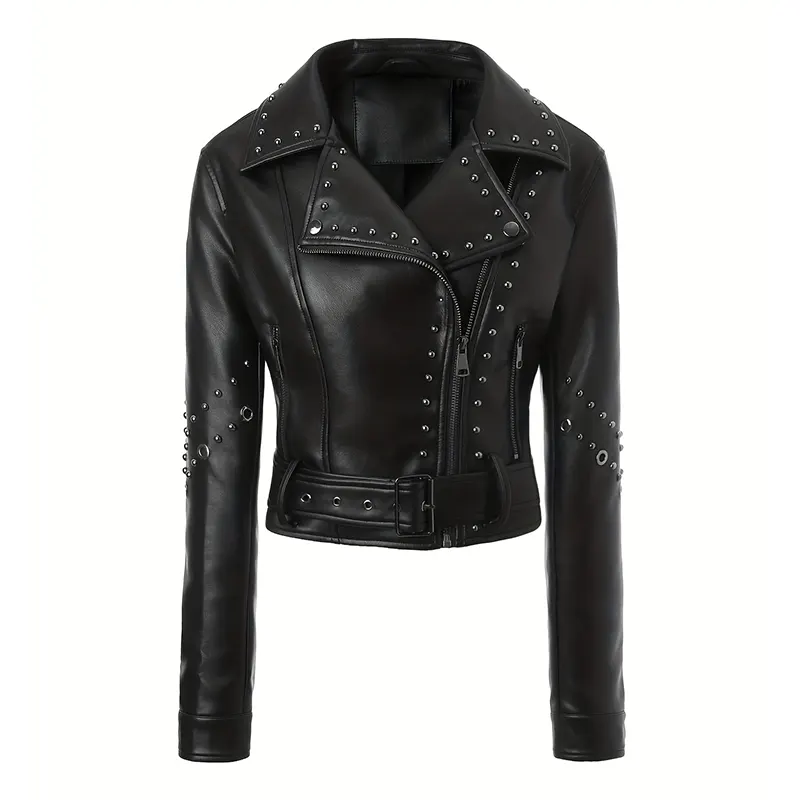 Three-Season Versatile Studded Faux Leather Biker Jacket
