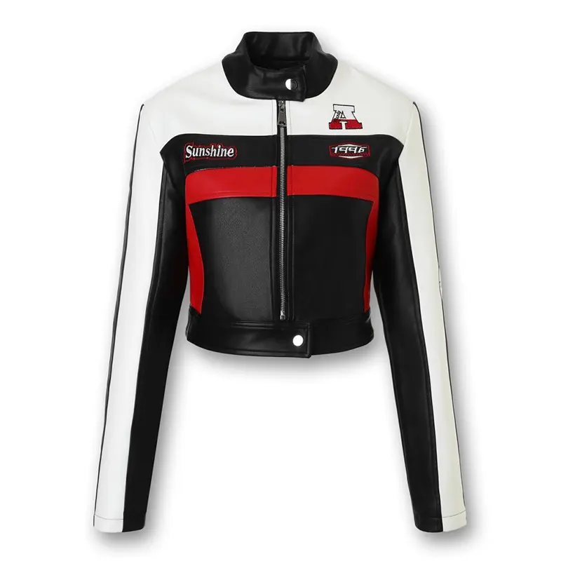 Áo khoác biker giả da màu tương phản màu đỏ